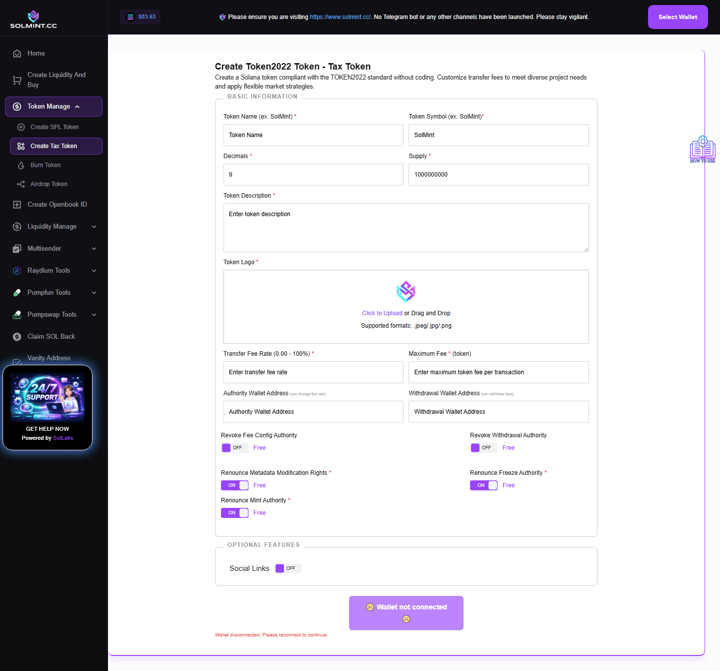 How to Create Token2022 Tax Token (Transfer Fee) on Solmint