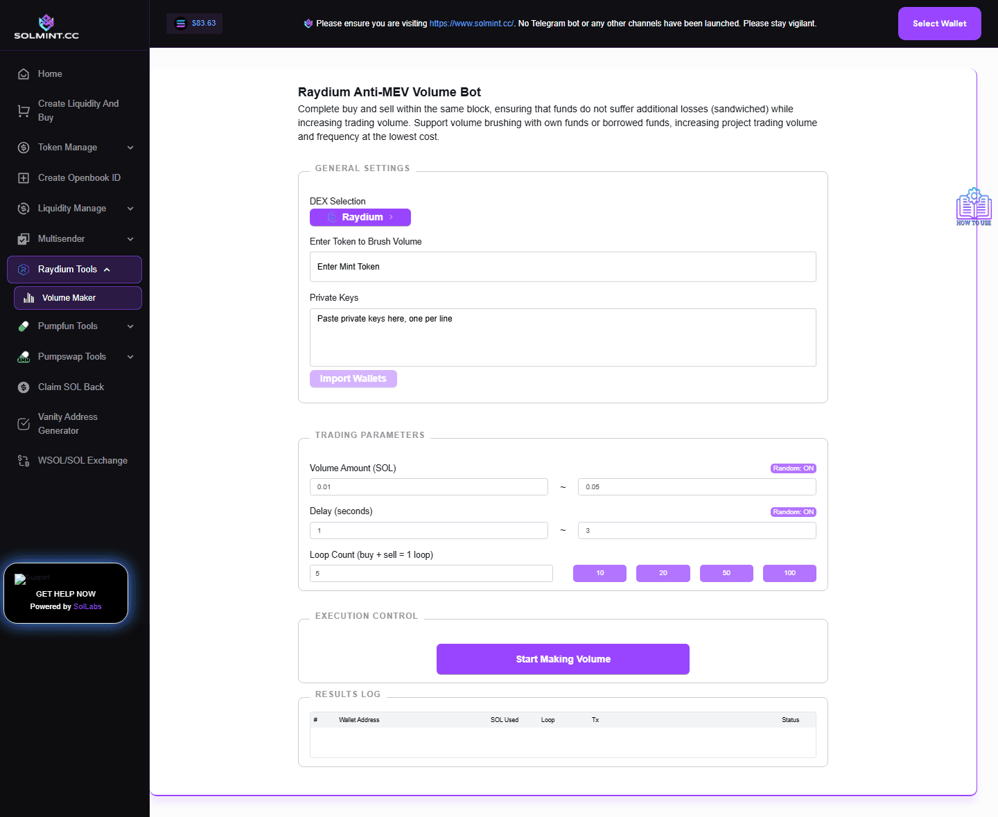 How to Use Raydium Volume Maker on Solmint