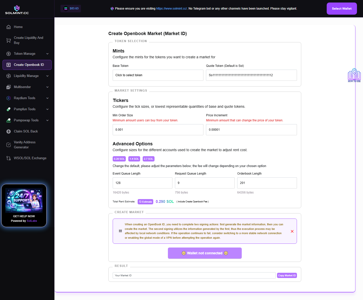Create OpenBook Market on Solmint